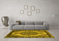 Machine Washable Oriental Yellow Industrial Rug, wshurb2214yw