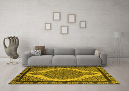 Machine Washable Oriental Yellow Industrial Rug in a Living Room, wshurb2214yw