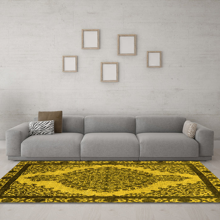 Machine Washable Oriental Yellow Industrial Rug in a Living Room, wshurb2214yw