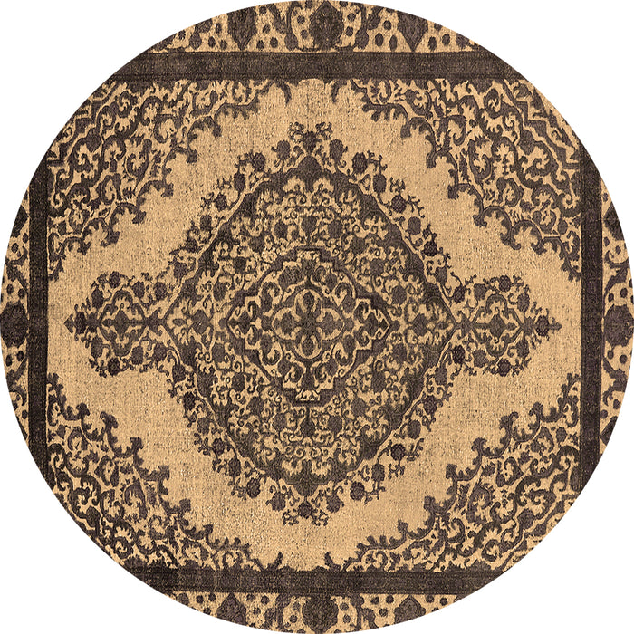 Round Oriental Brown Industrial Rug, urb2214brn