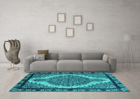 Machine Washable Oriental Turquoise Industrial Rug, wshurb2214turq