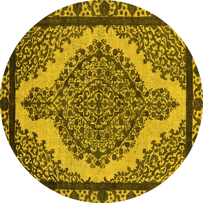 Round Oriental Yellow Industrial Rug, urb2214yw