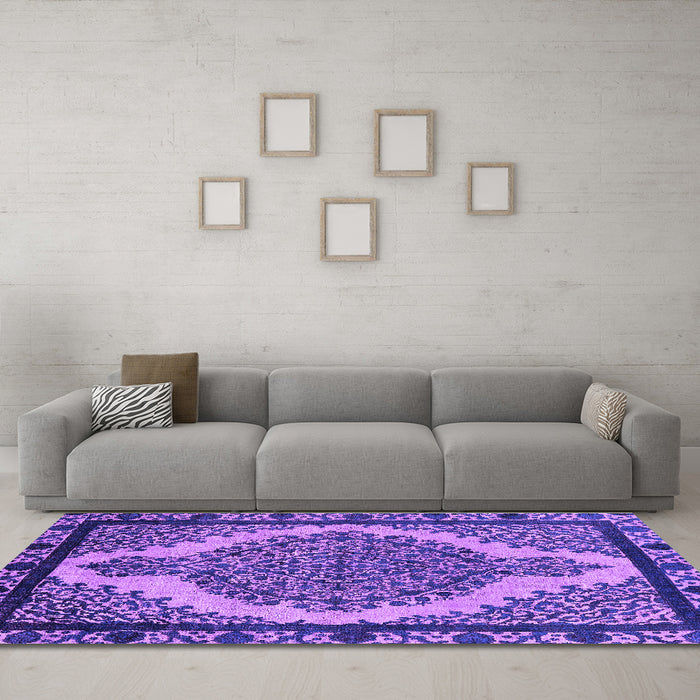Machine Washable Oriental Purple Industrial Area Rugs in a Living Room, wshurb2214pur