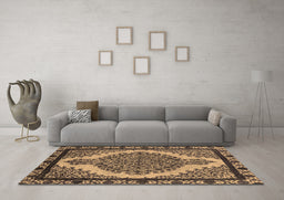 Machine Washable Oriental Brown Industrial Rug in a Living Room,, wshurb2214brn
