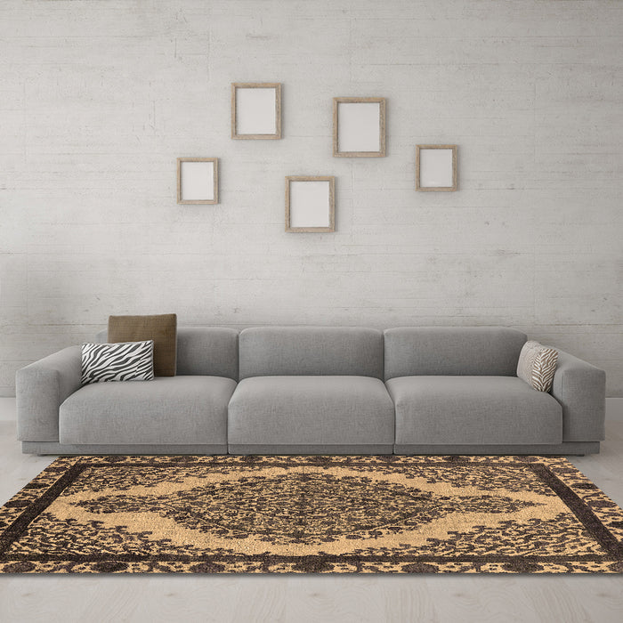 Machine Washable Oriental Brown Industrial Rug in a Living Room,, wshurb2214brn