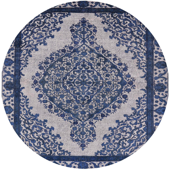 Round Mid-Century Modern Blue Oriental Rug, urb2214