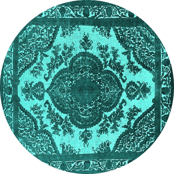 Round Machine Washable Oriental Turquoise Industrial Area Rugs, wshurb2215turq