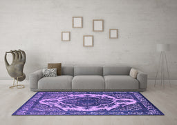 Machine Washable Oriental Purple Industrial Area Rugs in a Living Room, wshurb2215pur