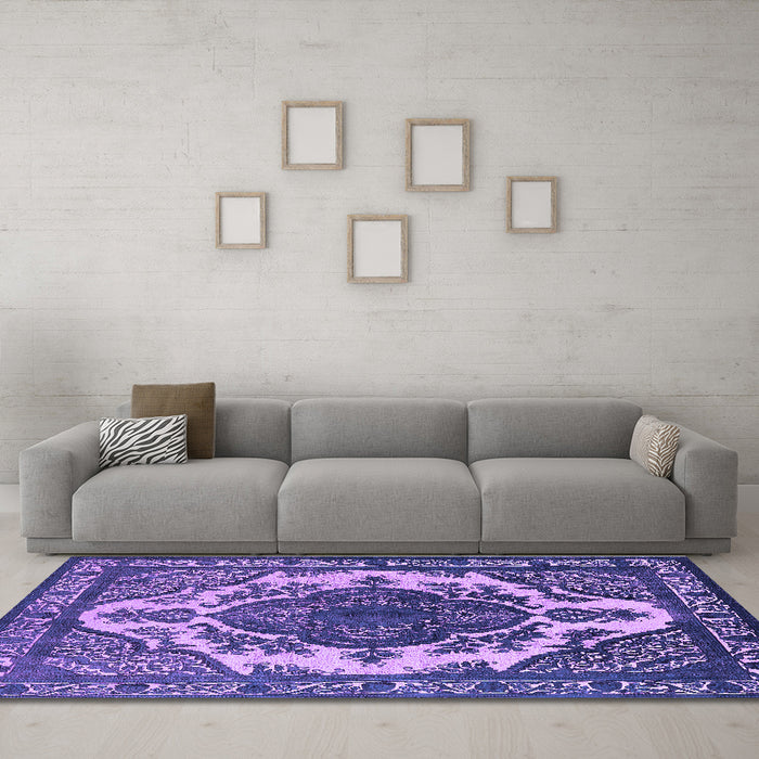 Machine Washable Oriental Purple Industrial Area Rugs in a Living Room, wshurb2215pur