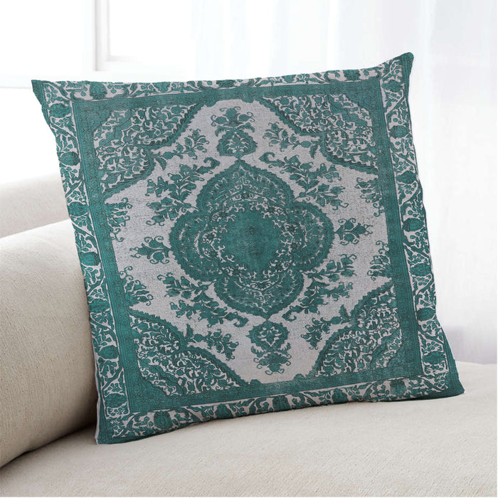 Lifestyle Image of Mid-Century Modern Urban Square Columbia Blue Throw Pillow, 18 inch by 18 inch, pwurb2215