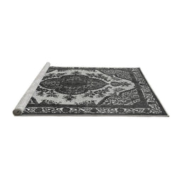 Sideview of Machine Washable Oriental Gray Industrial Rug, wshurb2215gry