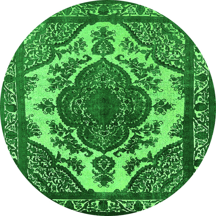 Round Machine Washable Oriental Green Industrial Area Rugs, wshurb2215grn