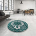 Round Mid-Century Modern Columbia Blue Oriental Rug in a Office, urb2215