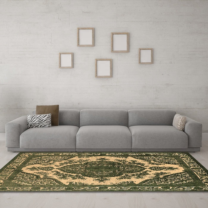 Machine Washable Oriental Brown Industrial Rug in a Living Room,, wshurb2215brn