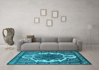 Machine Washable Oriental Light Blue Industrial Rug, wshurb2215lblu