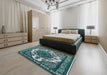 Mid-Century Modern Columbia Blue Oriental Rug in a Bedroom, urb2215