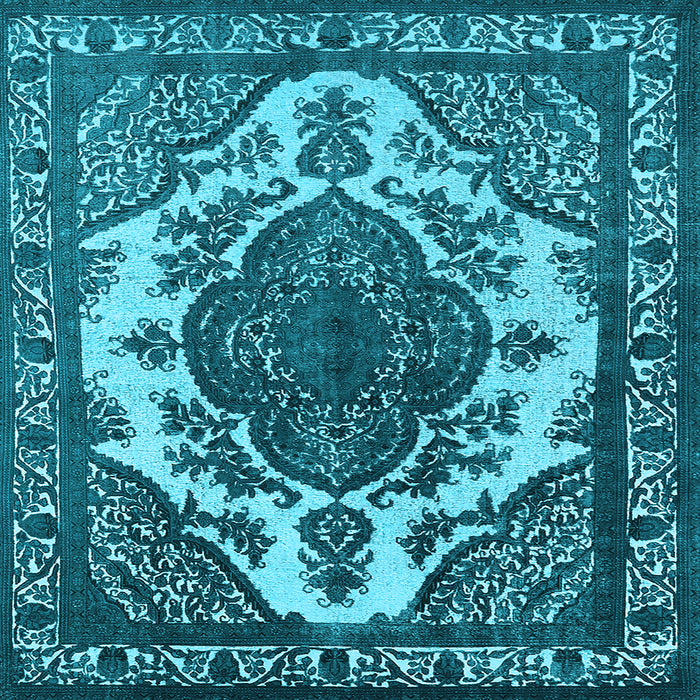 Square Machine Washable Oriental Light Blue Industrial Rug, wshurb2215lblu