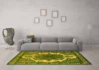 Machine Washable Oriental Yellow Industrial Rug, wshurb2215yw