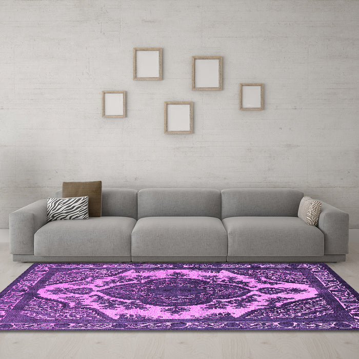 Machine Washable Oriental Pink Industrial Rug in a Living Room, wshurb2215pnk