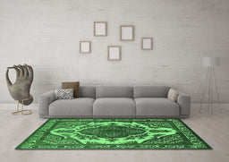 Machine Washable Oriental Emerald Green Industrial Area Rugs in a Living Room,, wshurb2215emgrn