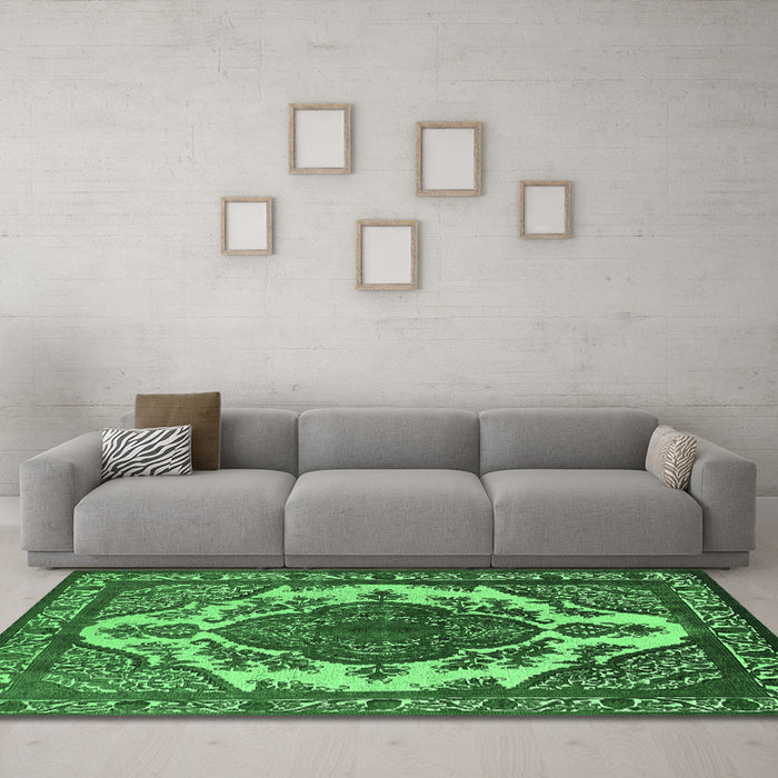 Machine Washable Oriental Emerald Green Industrial Area Rugs in a Living Room,, wshurb2215emgrn