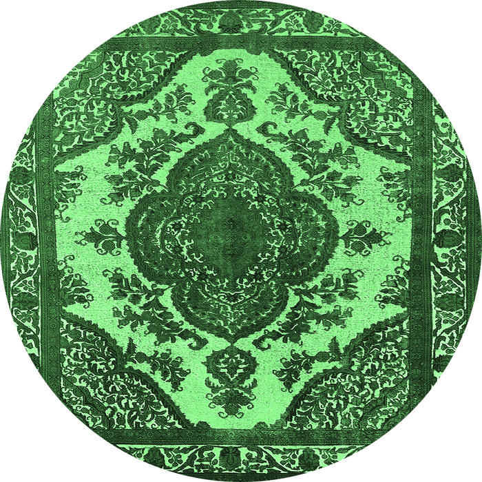 Round Oriental Emerald Green Industrial Rug, urb2215emgrn