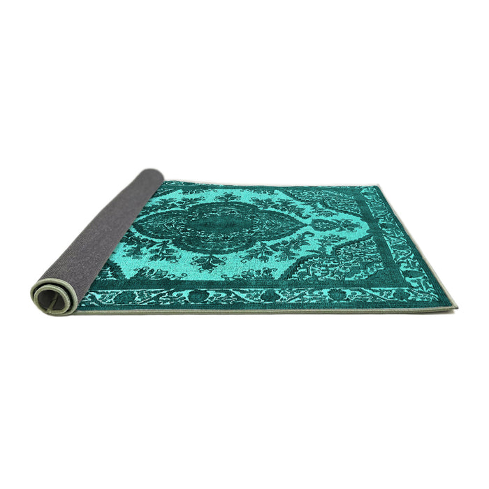 Sideview of Oriental Turquoise Industrial Rug, urb2215turq