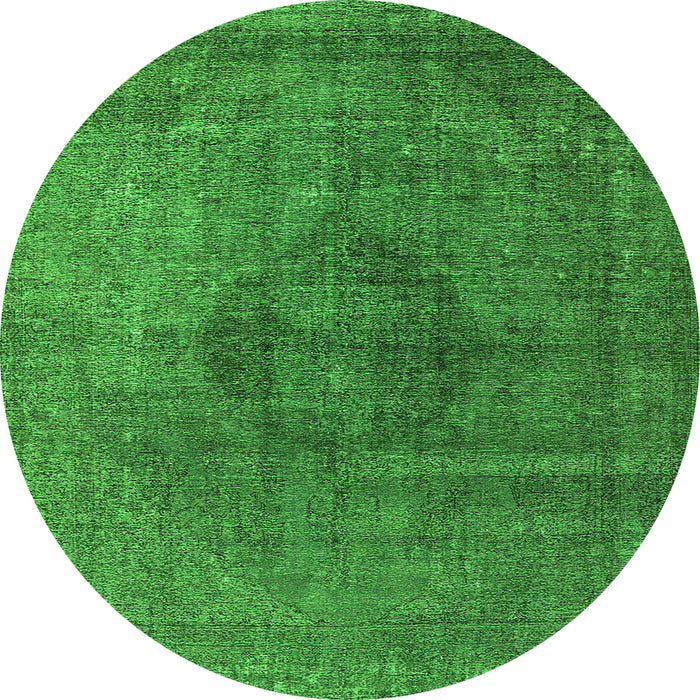 Round Machine Washable Oriental Green Industrial Area Rugs, wshurb2216grn