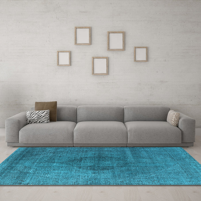 Machine Washable Oriental Light Blue Industrial Rug in a Living Room, wshurb2216lblu