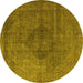 Round Machine Washable Oriental Yellow Industrial Rug, wshurb2216yw