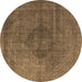 Round Machine Washable Oriental Brown Industrial Rug, wshurb2216brn