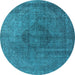 Round Machine Washable Oriental Light Blue Industrial Rug, wshurb2216lblu