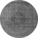 Round Machine Washable Oriental Gray Industrial Rug, wshurb2216gry