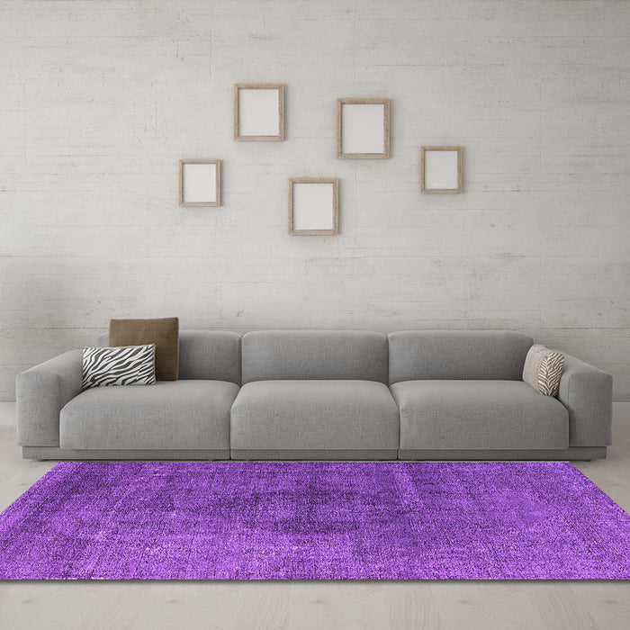 Machine Washable Oriental Purple Industrial Area Rugs in a Living Room, wshurb2216pur