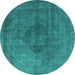 Round Oriental Turquoise Industrial Rug, urb2216turq