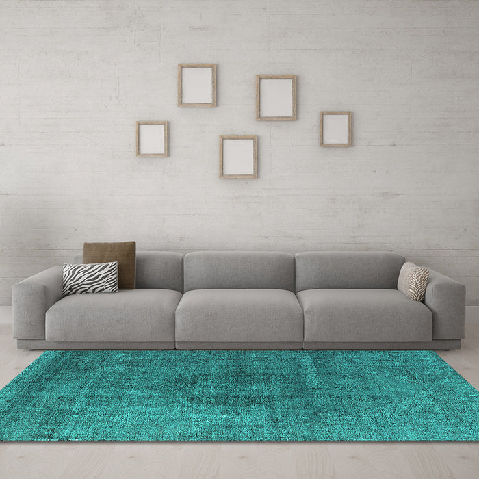 Machine Washable Oriental Turquoise Industrial Area Rugs in a Living Room,, wshurb2216turq