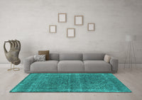 Machine Washable Oriental Turquoise Industrial Rug, wshurb2217turq