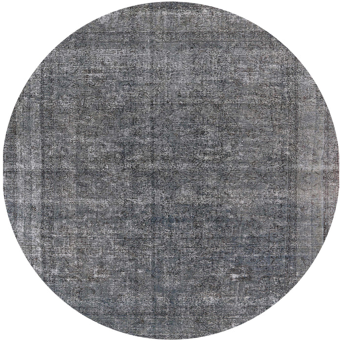 Round Mid-Century Modern Gunmetal Gray Oriental Rug, urb2217