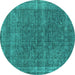 Round Oriental Turquoise Industrial Rug, urb2217turq