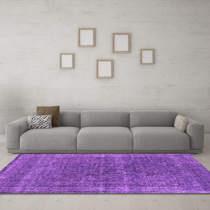 Machine Washable Oriental Purple Industrial Area Rugs in a Living Room, wshurb2217pur