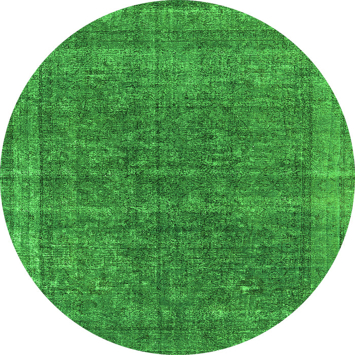 Round Machine Washable Oriental Green Industrial Area Rugs, wshurb2217grn