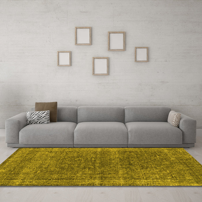Machine Washable Oriental Yellow Industrial Rug in a Living Room, wshurb2217yw