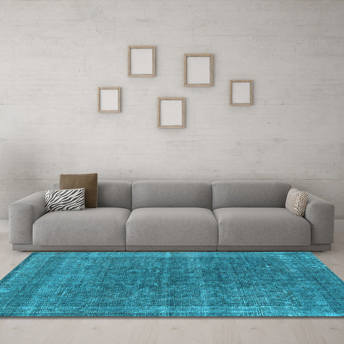 Machine Washable Oriental Light Blue Industrial Rug in a Living Room, wshurb2217lblu