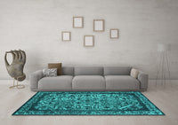 Machine Washable Oriental Turquoise Industrial Rug, wshurb2218turq