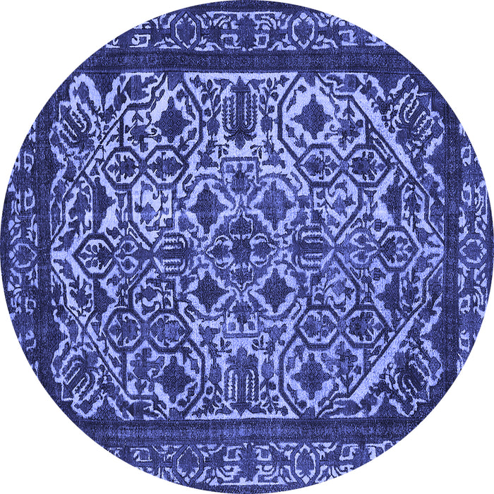 Round Machine Washable Oriental Blue Industrial Rug, wshurb2218blu