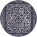 Round Mid-Century Modern Dark Slate Blue Oriental Rug, urb2218