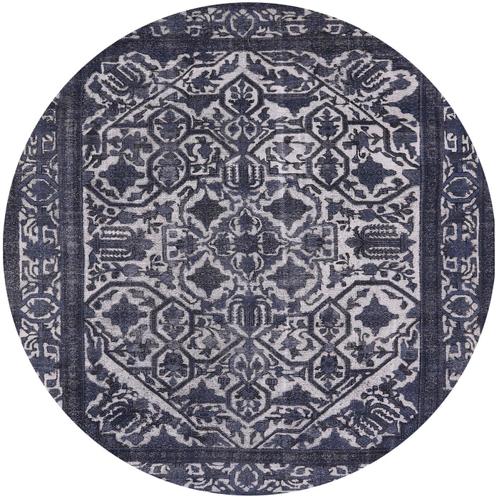 Round Machine Washable Industrial Modern Dark Slate Blue Rug, wshurb2218