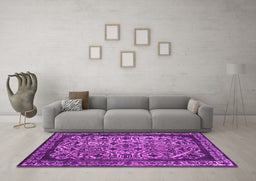 Machine Washable Oriental Pink Industrial Rug in a Living Room, wshurb2218pnk