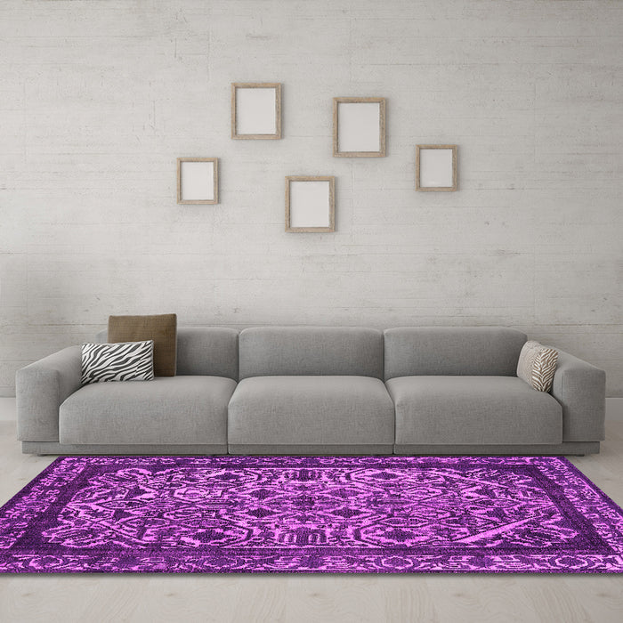Machine Washable Oriental Pink Industrial Rug in a Living Room, wshurb2218pnk