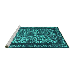 Sideview of Machine Washable Oriental Turquoise Industrial Area Rugs, wshurb2218turq